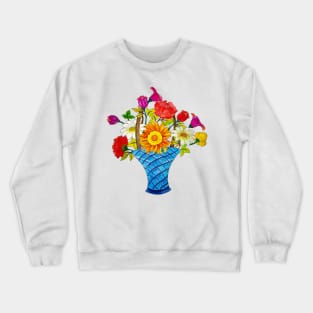 Pencil Art Sketch A Pot Of Colorful Handdrawn Flower Bouquet Crewneck Sweatshirt